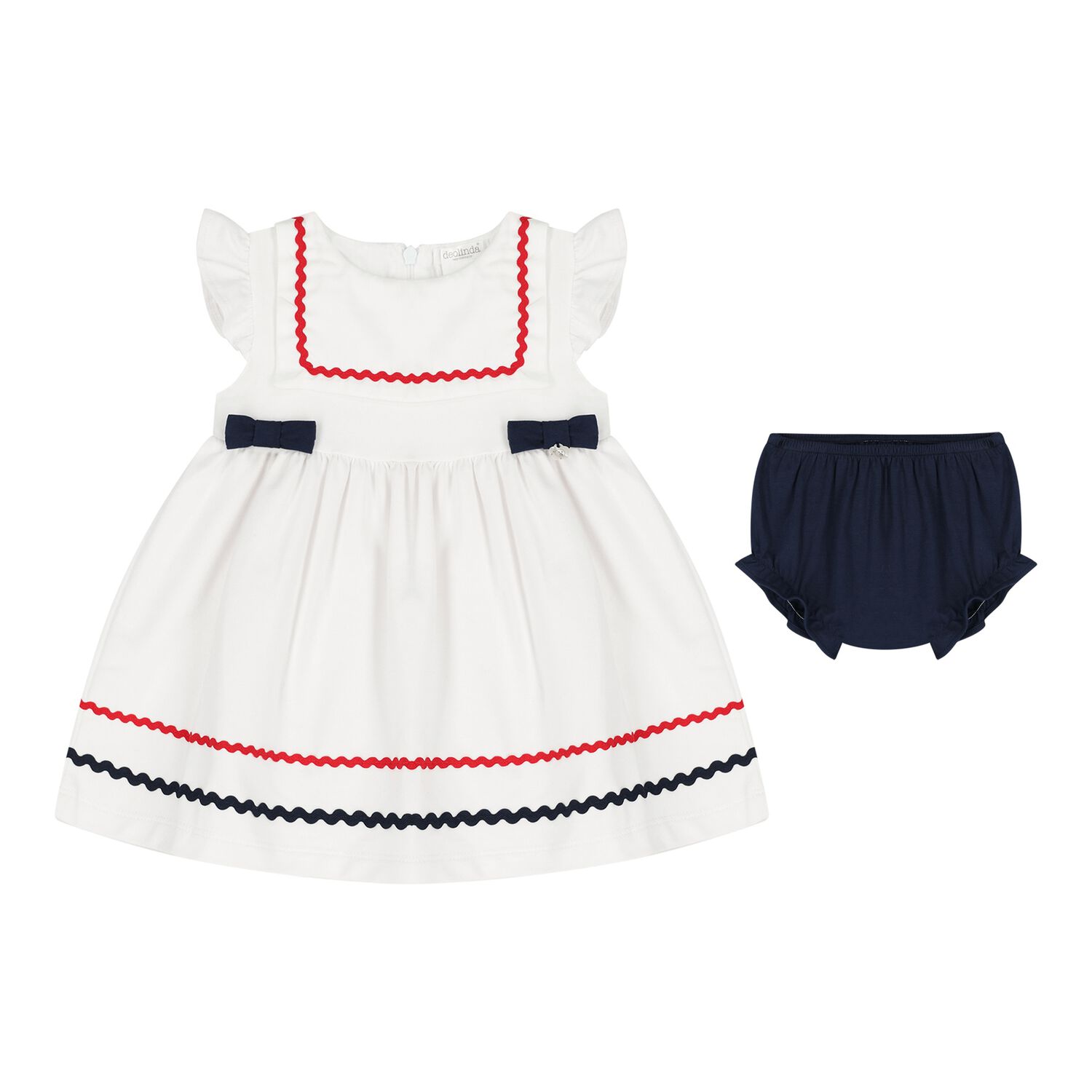 Baby Girls White & Navy Blue Dress Set, 1, hi-res