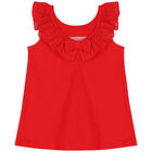 Girls Red Ruffle Dress, 1, hi-res