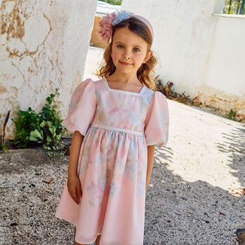 Girls Pink Floral Chiffon Dress