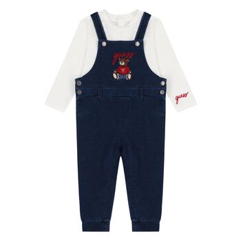 Baby Boys Navy Blue Logo Teddy Bear Dungaree Set