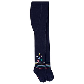 Girls Navy Blue Striped Tights
