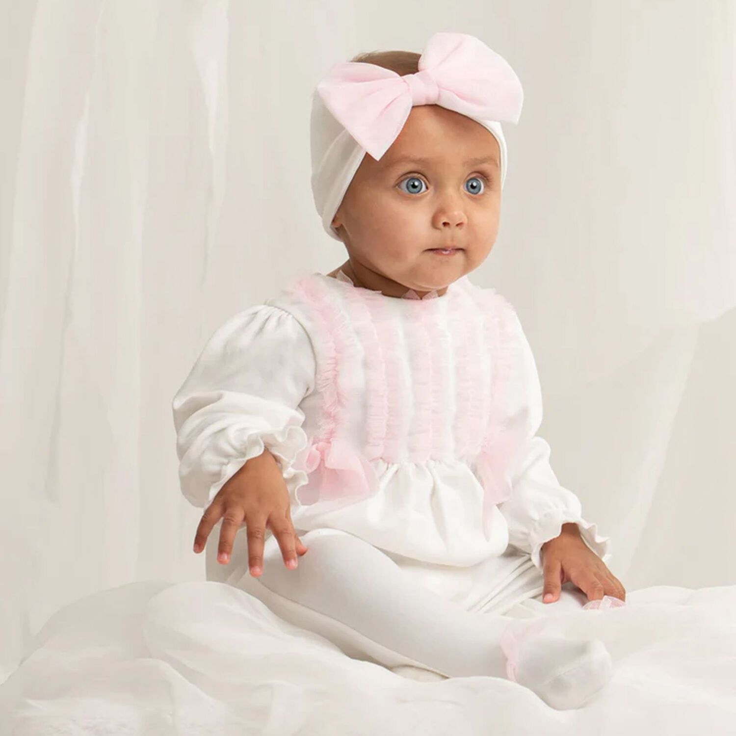 Girls Ivory & Pink Babygrow & Headband Set, 2, hi-res