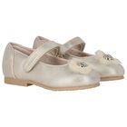 Younger Girls Gold Diamante Flower Shoes, 1, hi-res