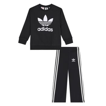 Younger Girls Black Trefoil Logo Leggings Set