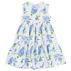 Girls Blue Bow Floral Dress, 1, hi-res