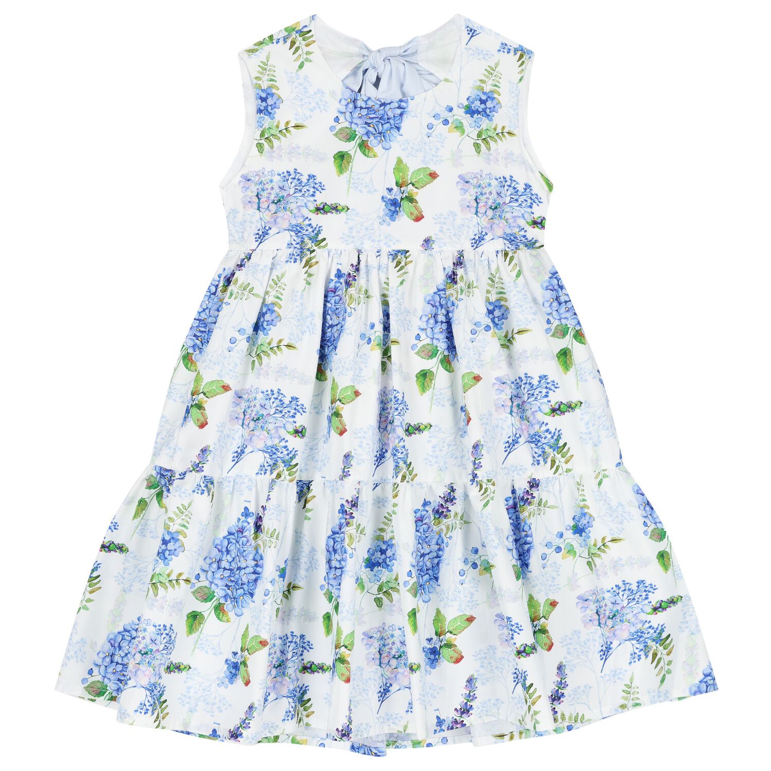 Girls Blue Bow Floral Dress, 1, hi-res image number null