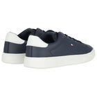 Boys Navy Blue & White Logo Trainers , 1, hi-res