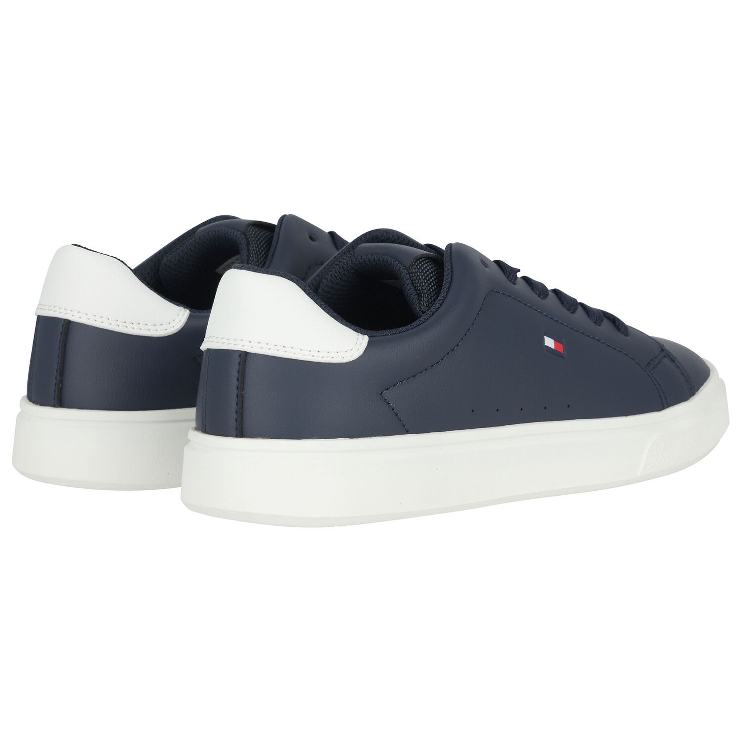 Boys Navy Blue & White Logo Trainers , 1, hi-res