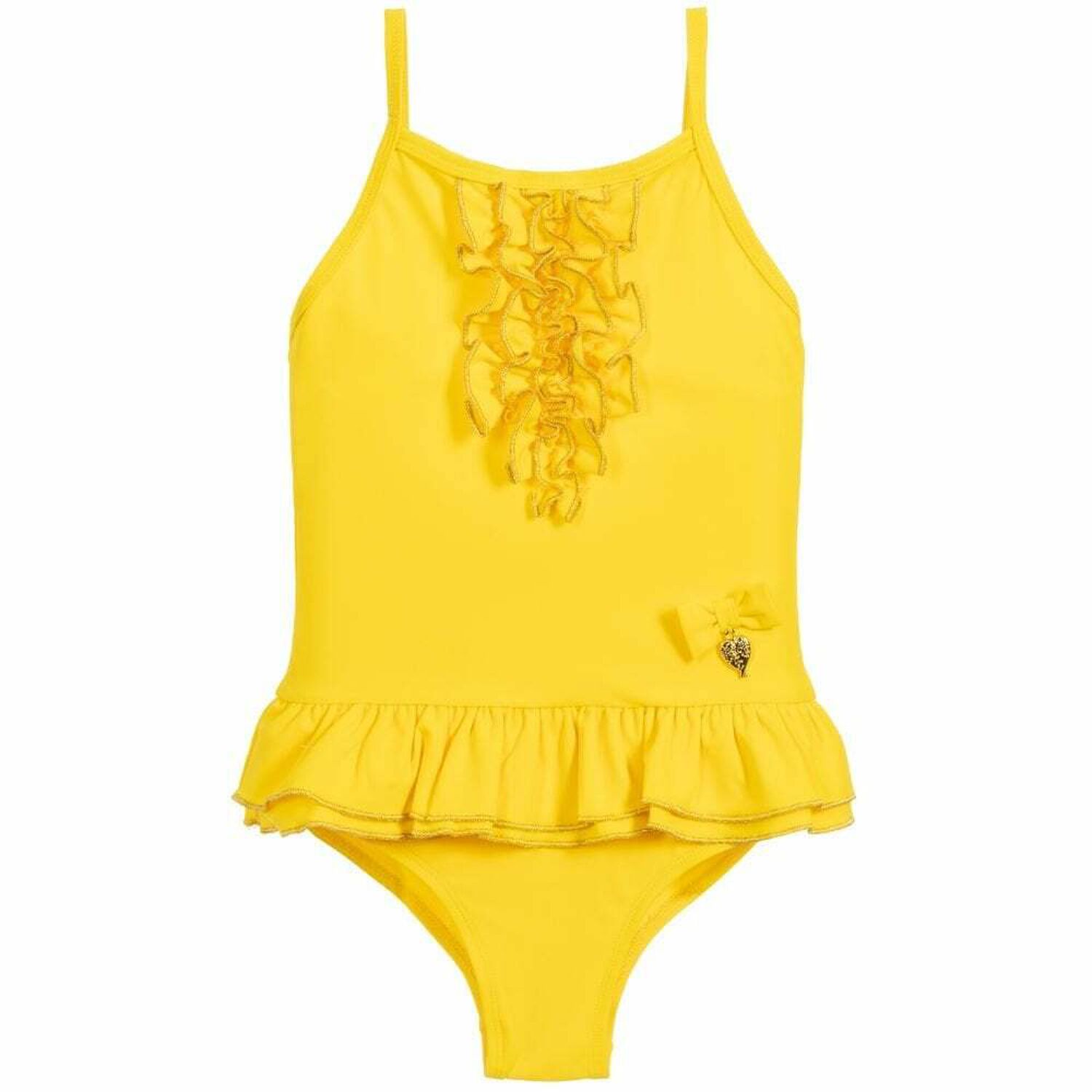 Girls Yellow Ruffle Swimsuit, 1, hi-res