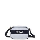 Girls White & Blue Logo Striped HandBag, 1, hi-res