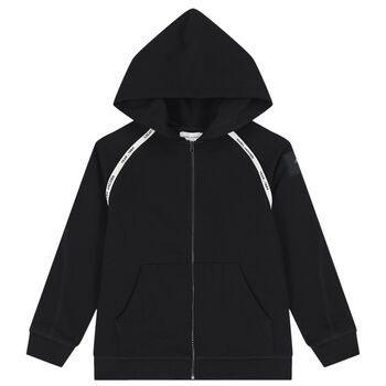 Boys Black Logo Hooded Zip Up Top