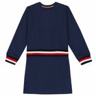 Girls Navy Logo Dress, 1, hi-res