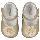 Baby Girls Gold Flower Pre Walker Shoes, 1, hi-res