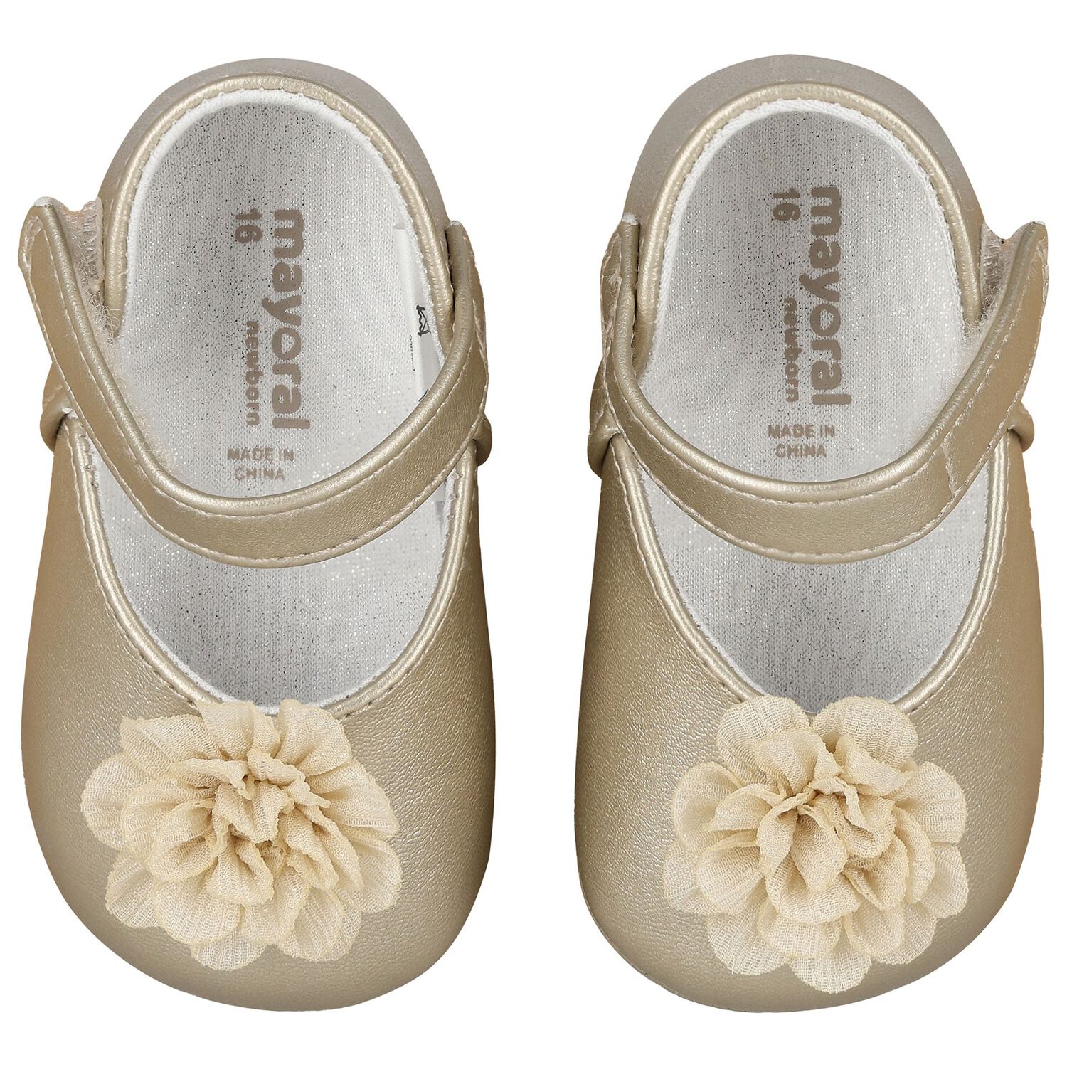 Baby Girls Gold Flower Pre Walker Shoes, 1, hi-res