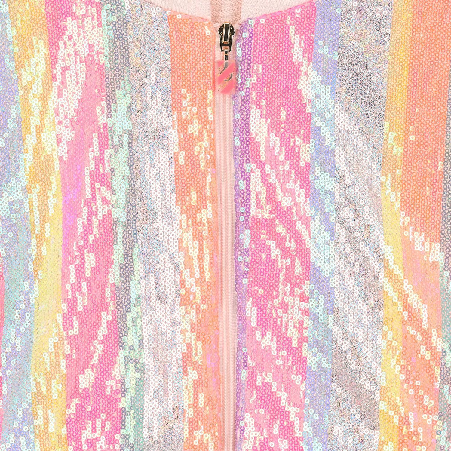 Girls Pink Sequin Hooded Zip Up Top, 1, hi-res image number null