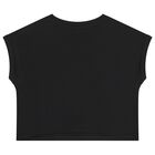 طقم شورت أسود بشعار للبنات, 1, hi-res