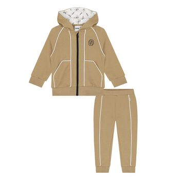 Younger Boys Beige Logo Tracksuit