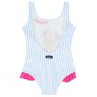 Girls Blue & White Stripe Minnie Mouse Swimsuit, 1, hi-res