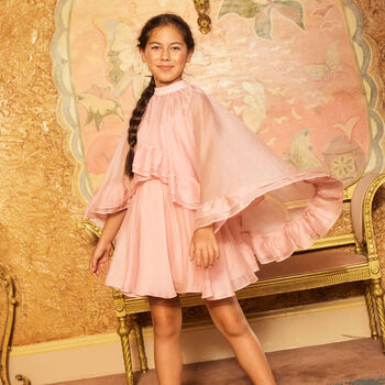 Girls Pink Chiffon Cape Dress Set