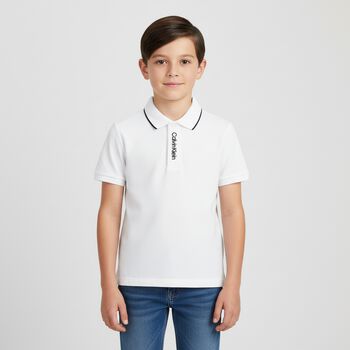 Boys White Logo Polo Shirt