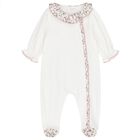 Baby Girls Ivory Velour Babygrow, 1, hi-res