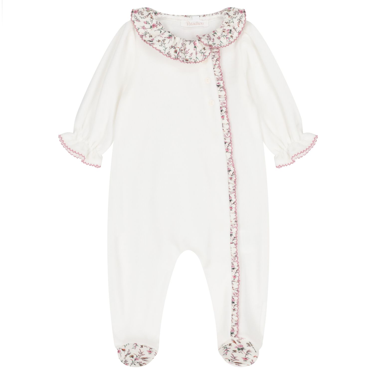 Baby Girls Ivory Velour Babygrow, 1, hi-res