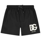 Boys Black Logo Swim Shorts, 1, hi-res