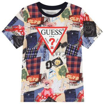 Guess Boys Multi-Coloured Logo T-Shirt, 4 Boys Multi-Coloured Logo T-Shirt