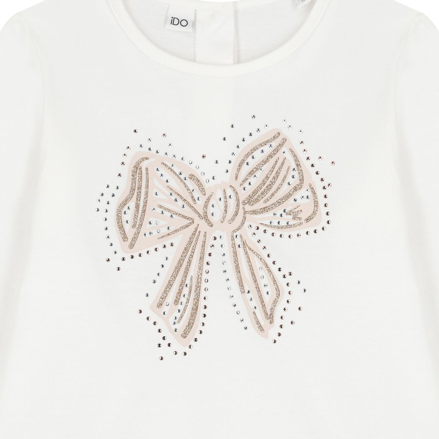 Girls Ivory Bow Long Sleeve Top, 1, hi-res