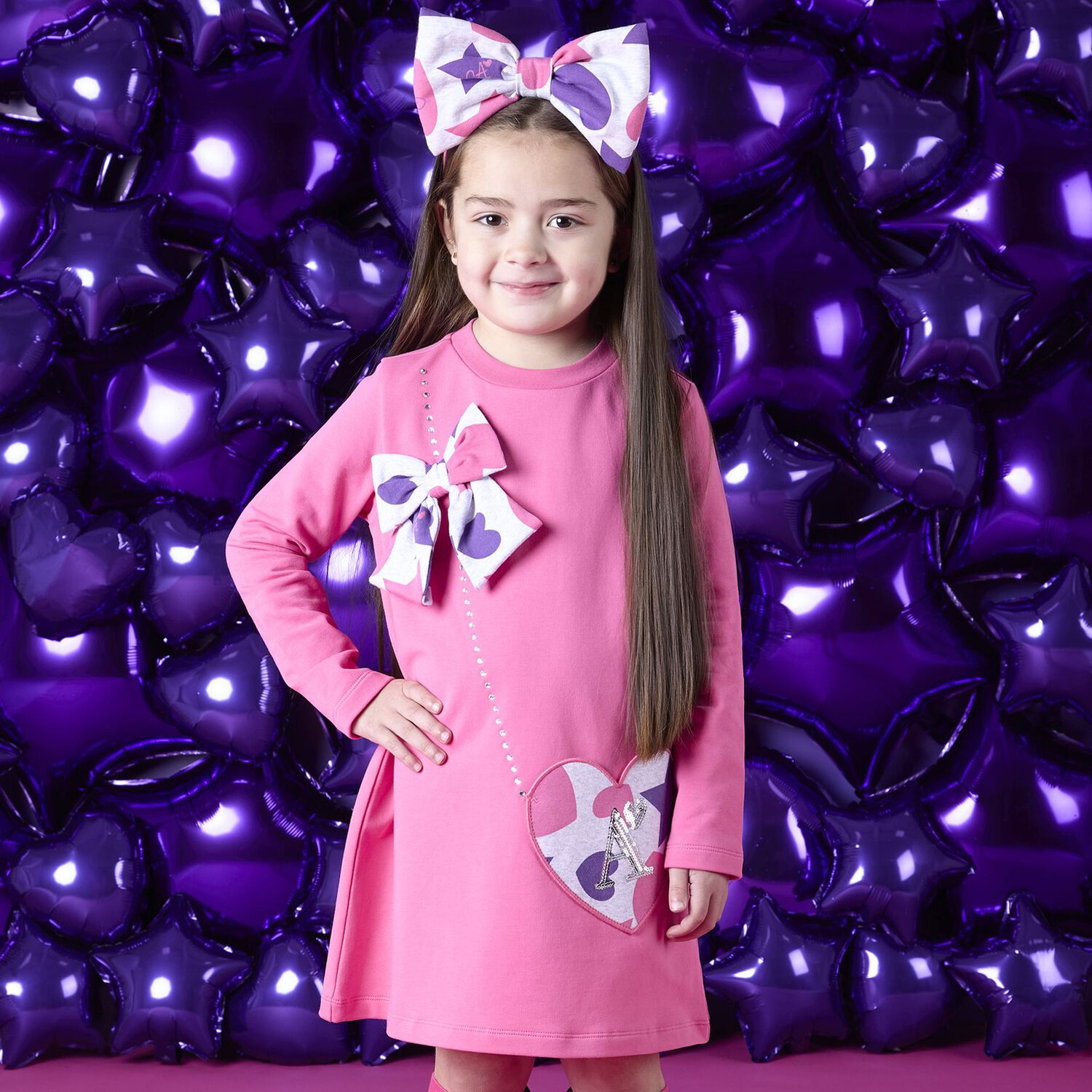 فستان بنات بالشعار باللون الوردى, 1, hi-res image number null