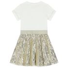 فستان بنات مزين بالترتر باللون العاجي والذهبي, 2, hi-res