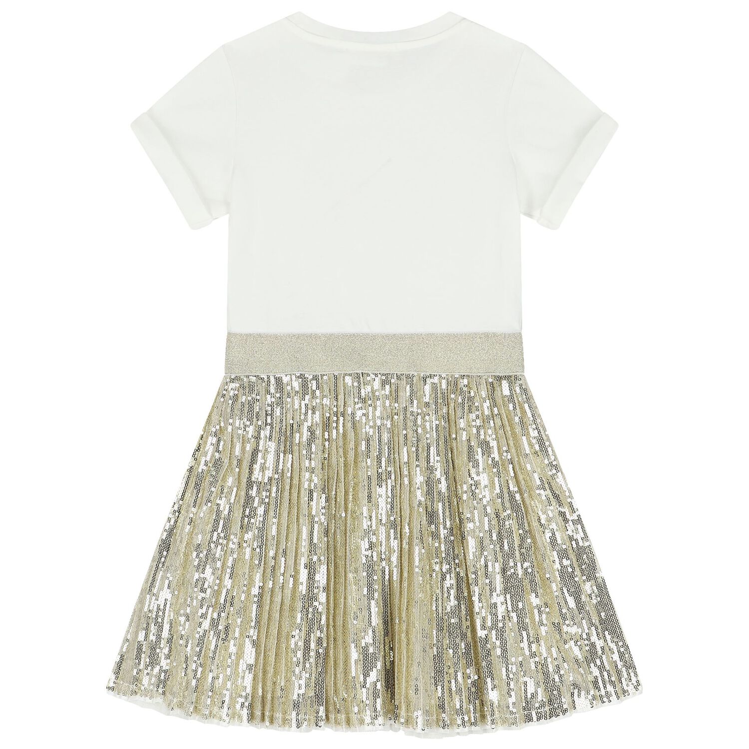 فستان بنات مزين بالترتر باللون العاجي والذهبي, 2, hi-res image number null