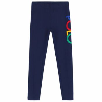 Girls Navy Logo Leggings