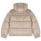 Boys Beige Quilted Puffer Jacket, 1, hi-res