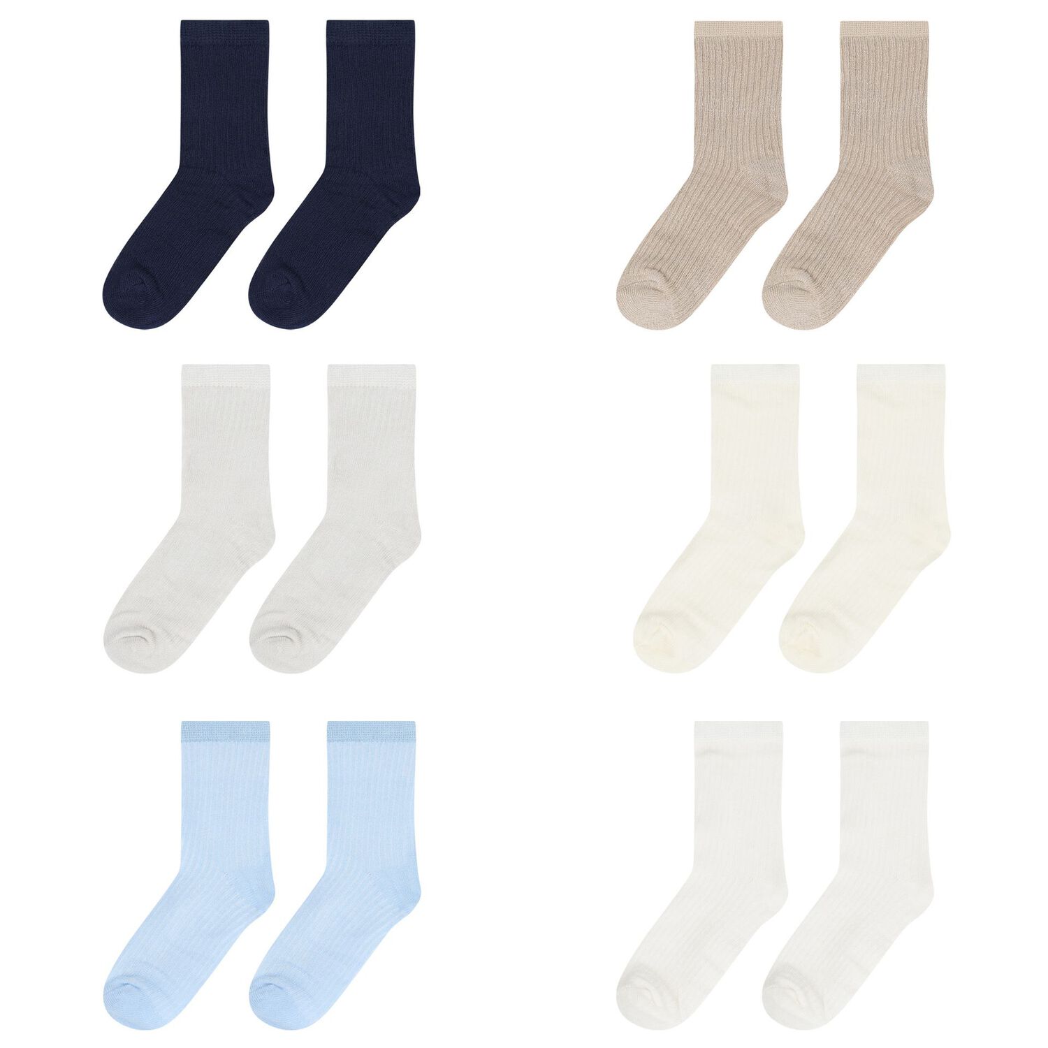 Baby Boys Blue, White & Beige Socks (6 Pack), 2, hi-res image number null