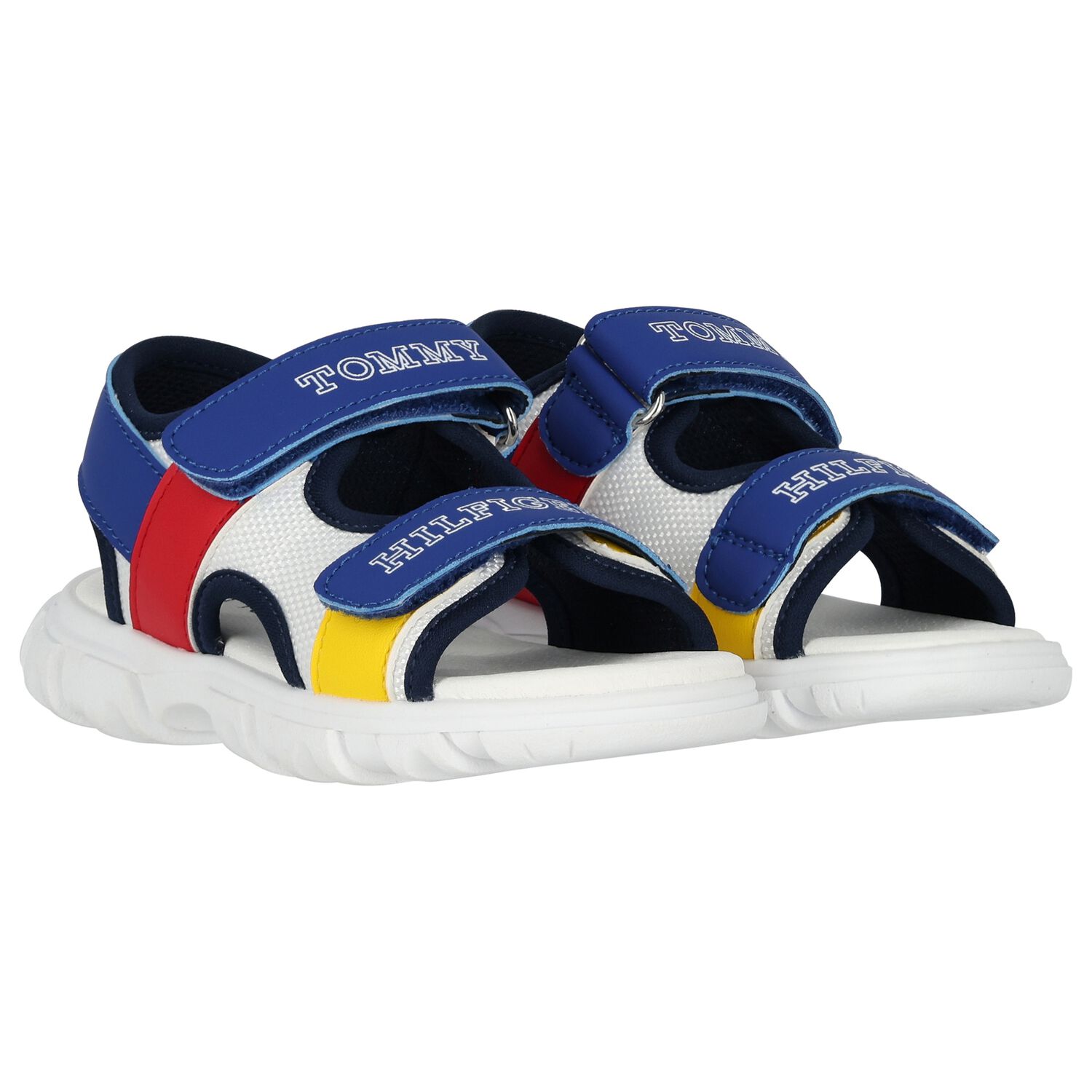 Boys White & Blue Logo Sandals, 1, hi-res image number null