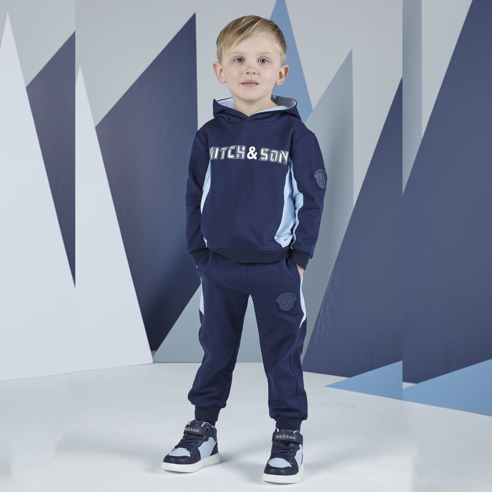 Mitch Son Boys Navy Blue Logo Tracksuit Junior Couture QA