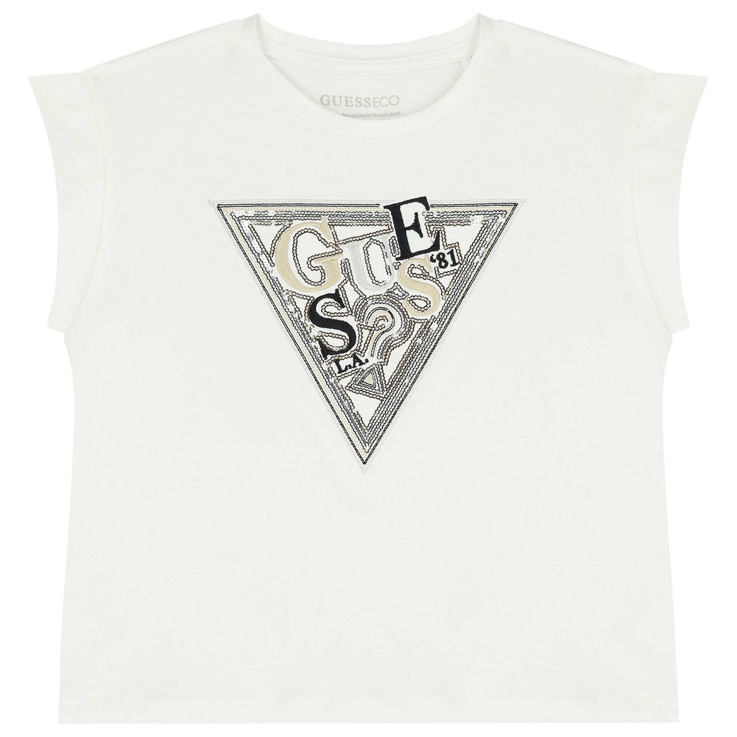 Girls White Sequin Logo T-Shirt , 1, hi-res