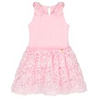 فستان تول مزين بأزهار ثلاثية الأبعاد باللون الوردي للبنات , 2, hi-res