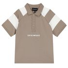 Boys Beige Logo Polo Shirt, 1, hi-res
