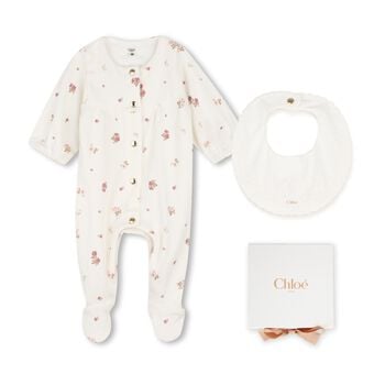 Baby Girls Ivory Floral Babygrow Gift Set