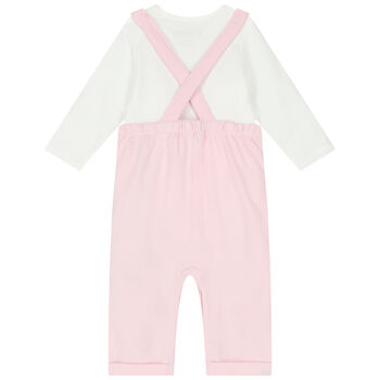 Baby Girls Pink & White Dungaree Set
