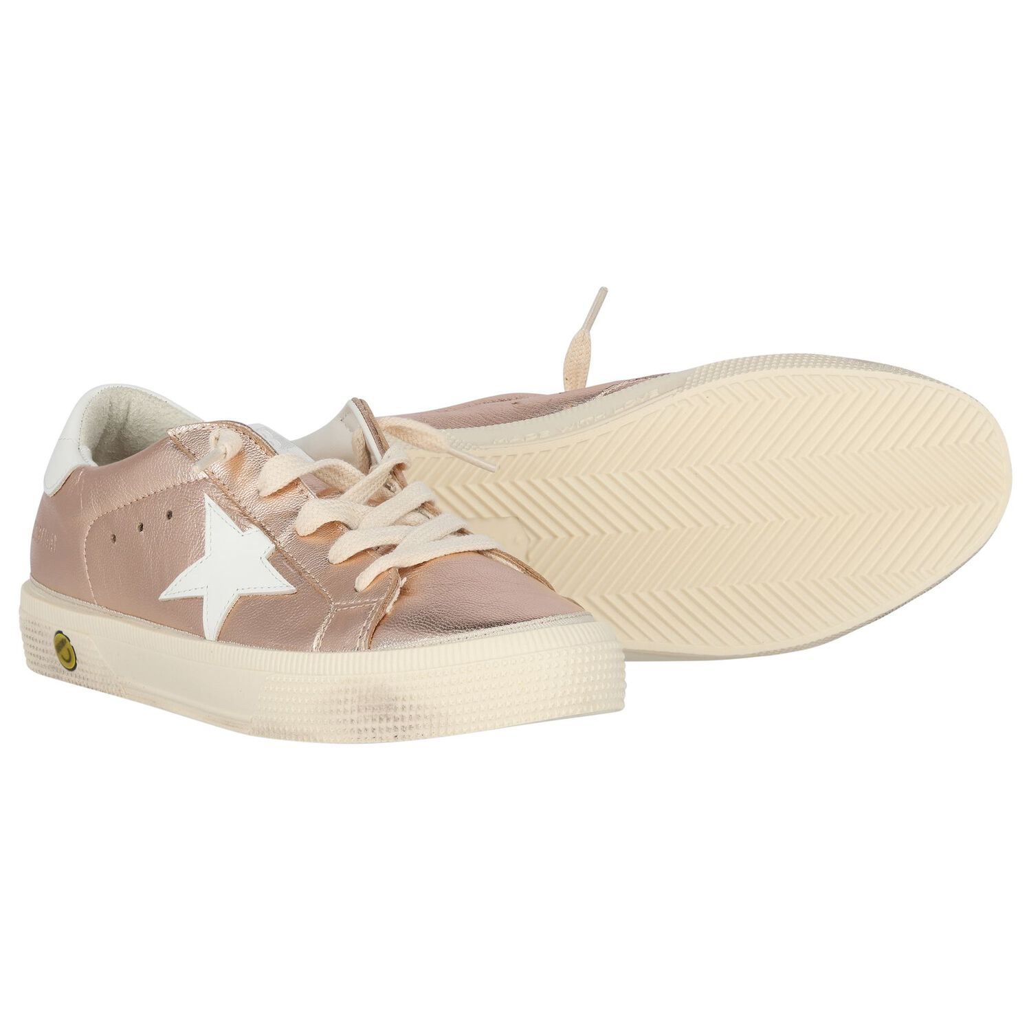 Girls Rose Gold Leather Trainers, 1, hi-res