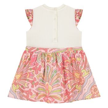 Younger Girls Ivory & Pink Floral Paisley Dress