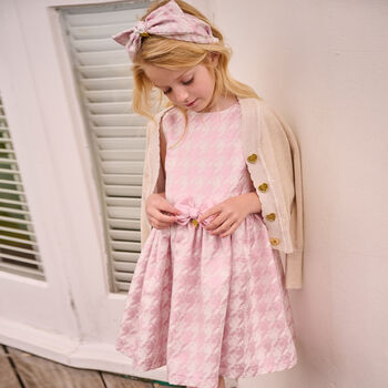 Girls Pink & White Cats Dress