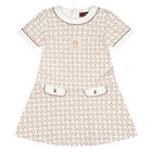 Younger Girls Ivory & Beige Logo Dress, 1, hi-res