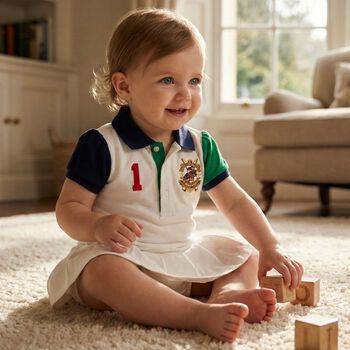 طقم فستان أبيض بشعار بيبي جيرلز