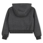 Girls Grey Hooded Zip Up Top, 1, hi-res