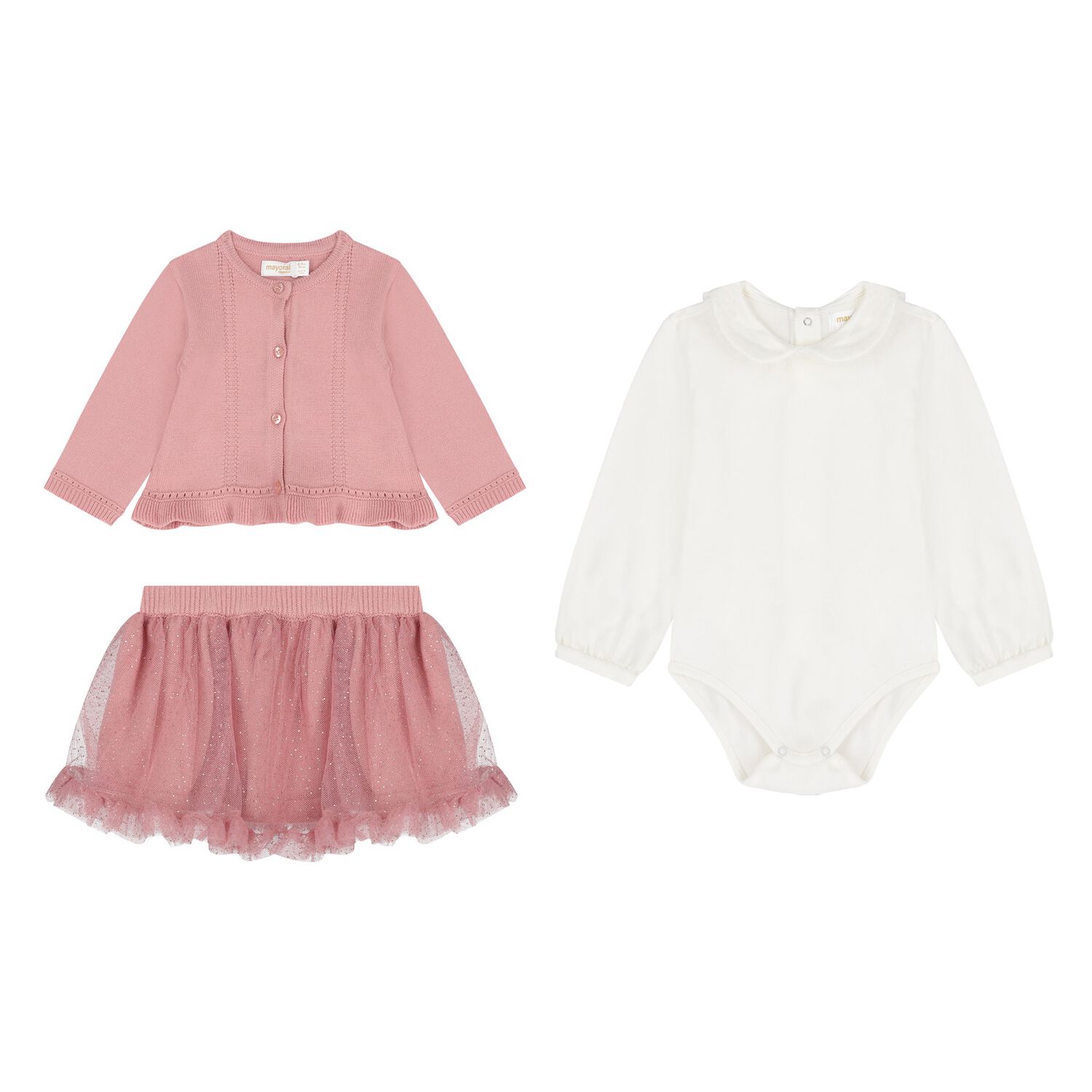 Baby Girls Pink & Ivory Piece Skirt Set, 1, hi-res