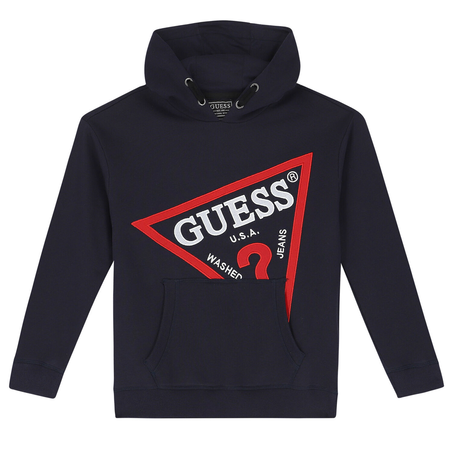 Boys Navy Logo Hooded Top, 1, hi-res